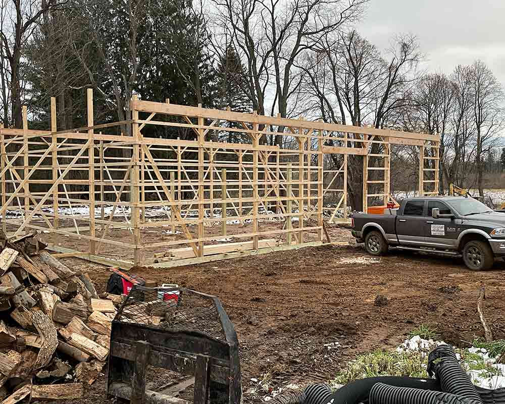 pole barn being built